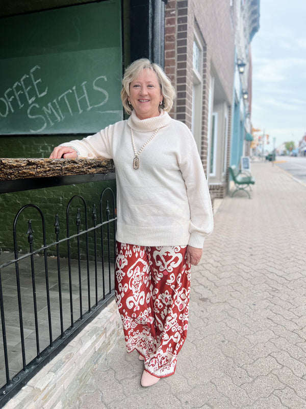 Printed Wide Leg Satin Pants
