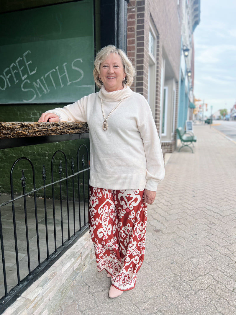 Printed Wide Leg Satin Pants