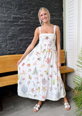 Cream Nautical Print Midi Dress