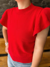 Ruffled Cap Sleeve Sweater Top