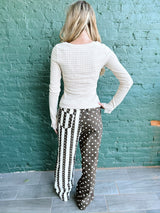 Brown Mix Dot and Stripe Panel Wide Leg Pants