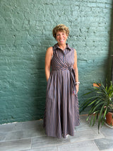 Navy and Brown Stripe Sleeveless Dress