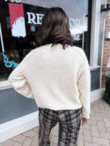 Ivory Half Button Crew Neck Sweater