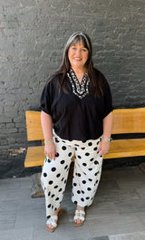 Curvy Polka Dot Barrel Pants With Bow Pockets