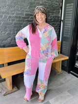 Pink Mineral Washed Floral Lounge Top