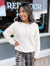 Ivory Half Button Crew Neck Sweater