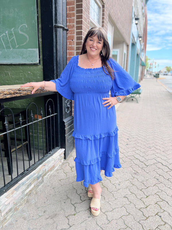 Curvy Smocked Ruffle Tiered Midi Dress