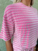 Striped Raised Rib Shorts Set