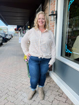 Curvy Tan Gingham Button Up