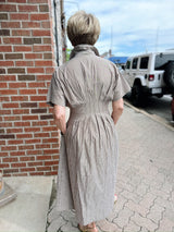 Brown Striped Pleated Maxi Dress