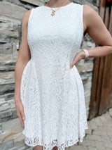 White Lace Sleeveless Fit and Flare Dress