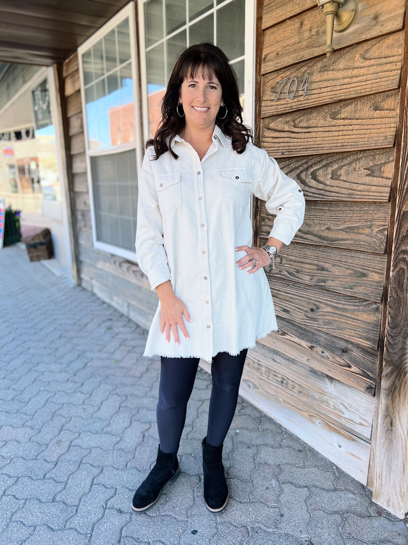 Ivory Corduroy Button Dress