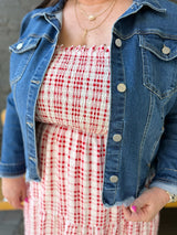 Curvy Plaid Smocked Ruffle Strap Midi Dress