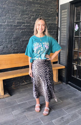 Leopard Print Silky Long Skirt with Zipper