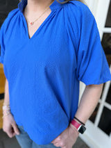 Bubble Sleeve Seersucker Top