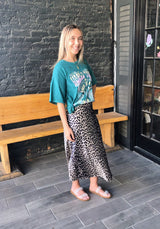 Leopard Print Silky Long Skirt with Zipper