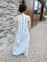Blue Halter Neck With Wooven Neck Trim A-Line Maxi