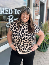 Curvy Leopard Print Sleeveless Sweater Black Trim