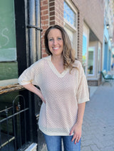 Oatmeal Collared Netted Top