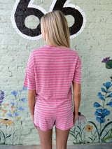 Striped Raised Rib Shorts Set