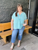Curvy Harmony Distressed Wide Leg Denim