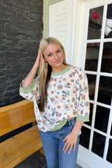 Sage Floral Waffle Knit Short Sleeve Top