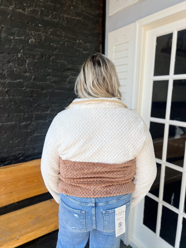 White & Brown with Buttons Fleece Pullover