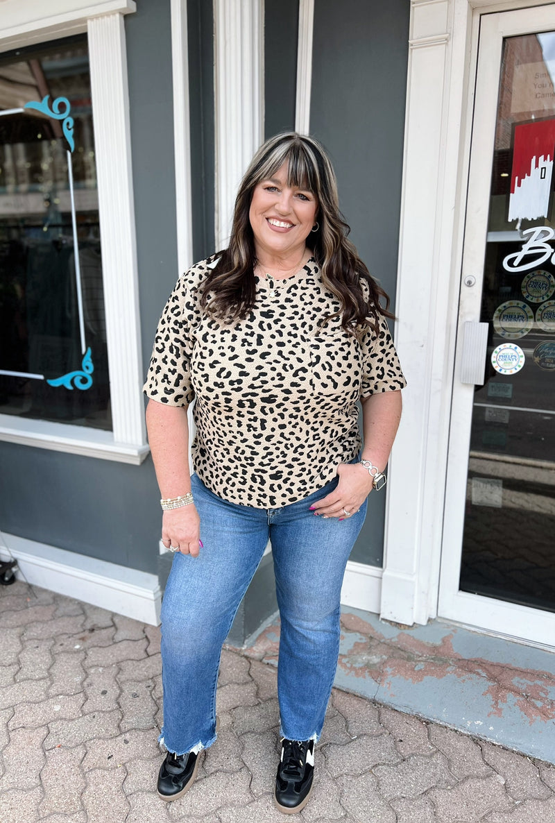 Curvy Cleo's High Rise Crop Flare Fray Hem Jeans