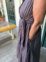Navy and Brown Stripe Sleeveless Dress
