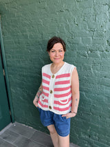 Coral Striped Gold Button Front Vest