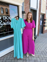 Flounce Sleeve Smock Waist Jumpsuit