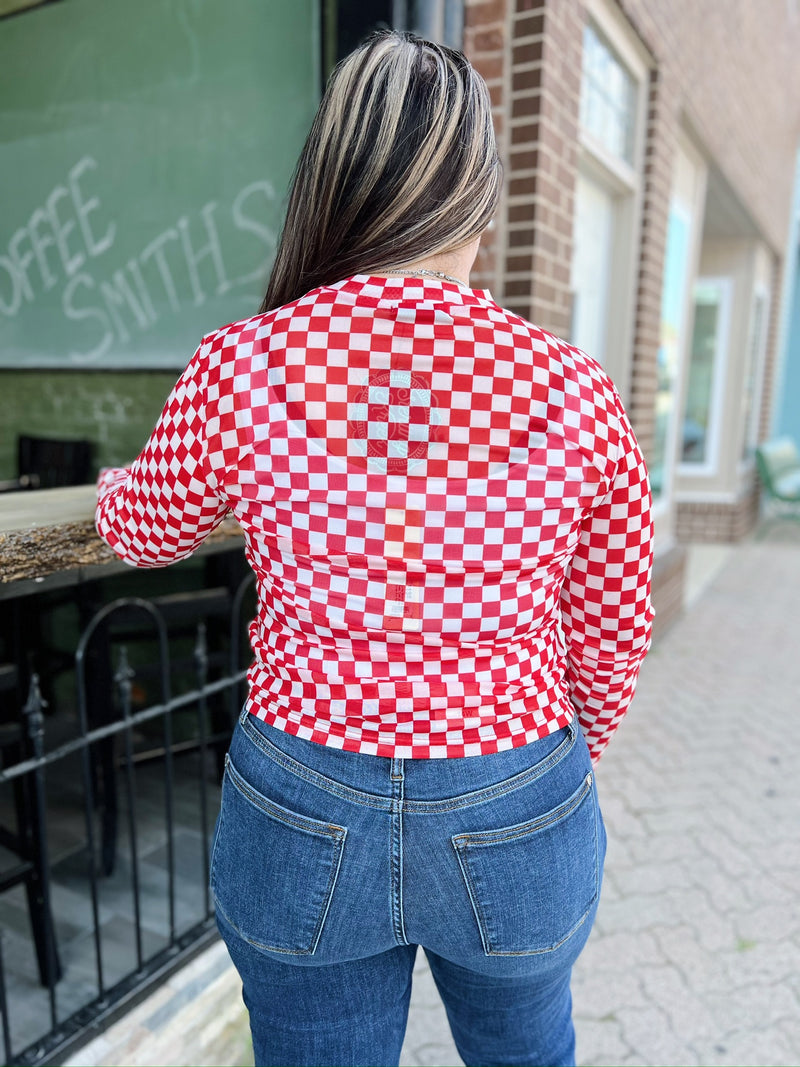Red Sheer Checkered Top