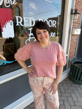 Blush Puff Gauze Sleeve Top