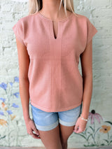 Light Rust Short Sleeve Split Neck Sweater
