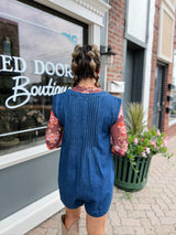 Denim Pleated Wide Leg Tied Romper