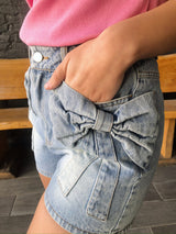 Bow Knot Pocket Denim Shorts