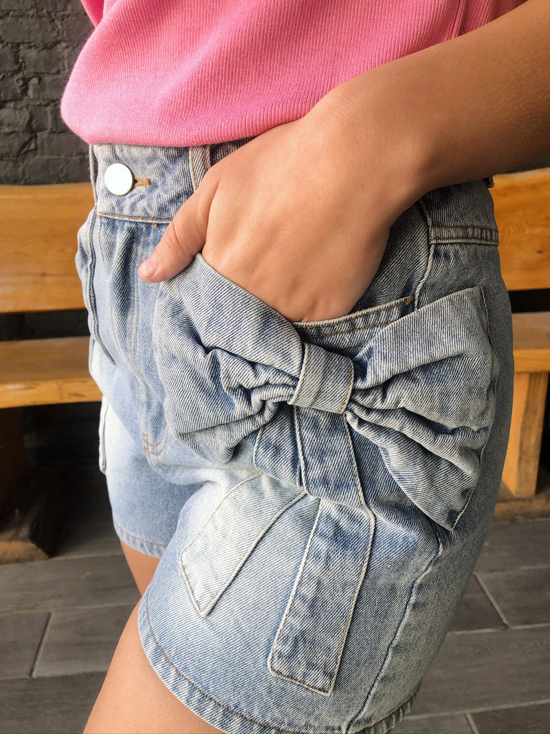 Bow Knot Pocket Denim Shorts