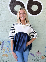 Navy Short Puff Sleeve Top