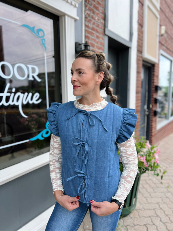 Denim Quilted Bow Tie Vest
