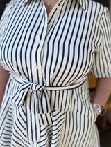 Curvy Short Sleeve Blue Striped Dress