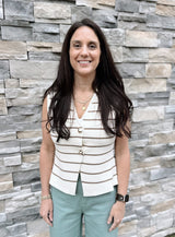Brown Stripe Gold Button Sweater Vest
