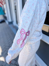 Ditzy Floral Hoodie Top With Embroidered Bows