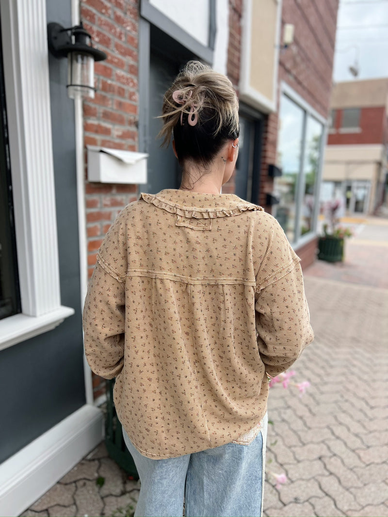 Latte Floral Collared Thermal Top