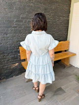 Chambray Ruffled Tiered Shirt Dress