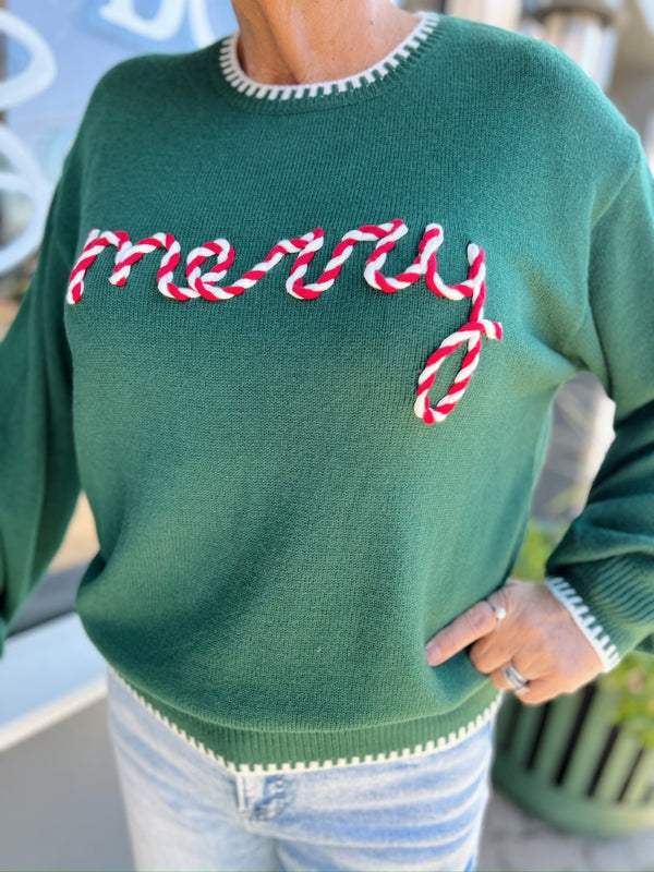 Hunter Green Merry Embroidered Sweater