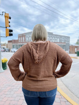Curvy Camel Hooded Top With Knit Pocket