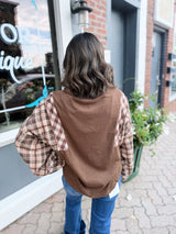 Soft Plaid Contrast Sleeve Top