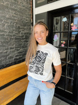 Cream Tee With Black Floral Print