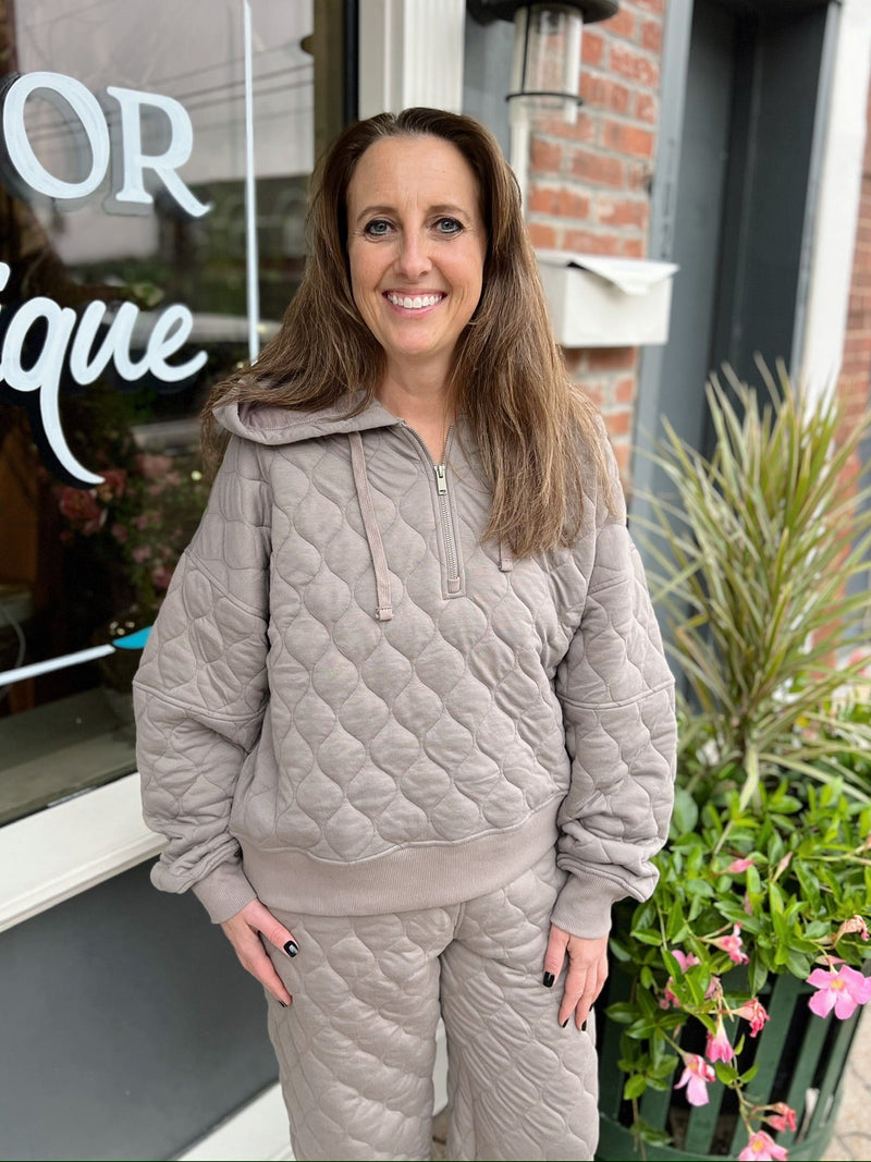 Taupe Quilted Quarter Zip Hoodie
