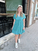 Sea Green Eyelet Ruffle Hem Dress